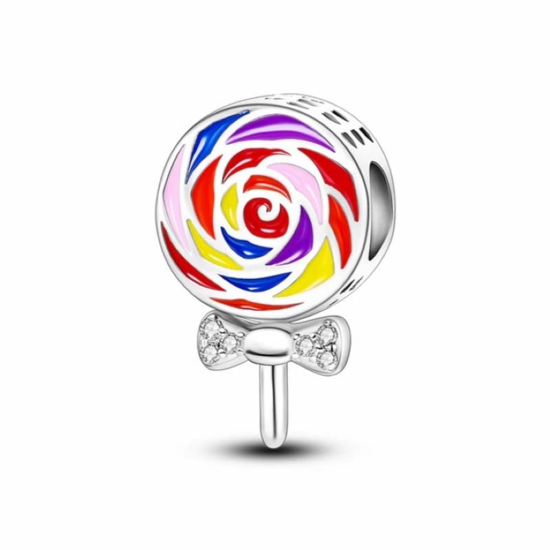 Colorful Lollypop Sterling Silver Plated Charm Red Yellow Sweets Candy