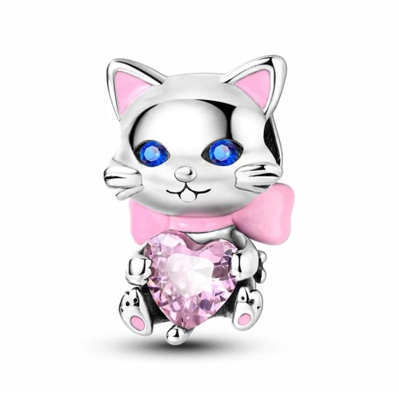 Cute Cat Charm Pink Love Heart Pet Ribbon Bow