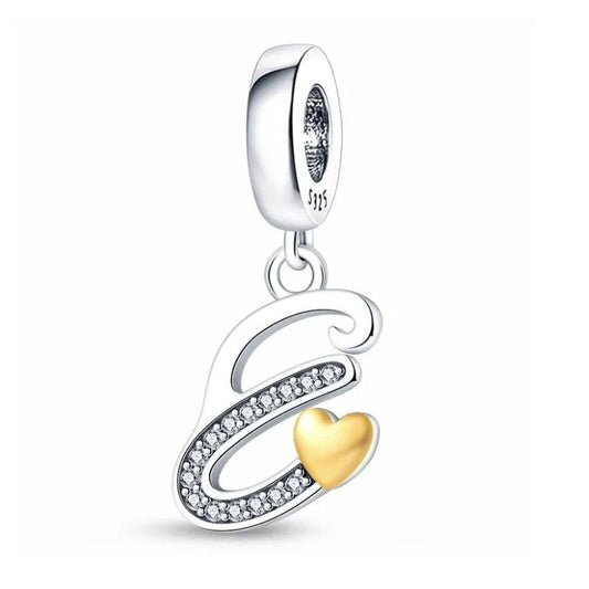 E Initial Charm Sterling Silver S925 Alphabet Letter Love Heart