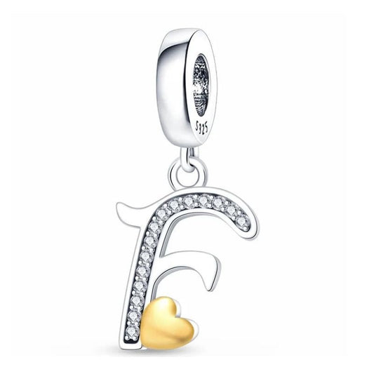 F Initial Charm Sterling Silver S925 Alphabet Letter Love Heart