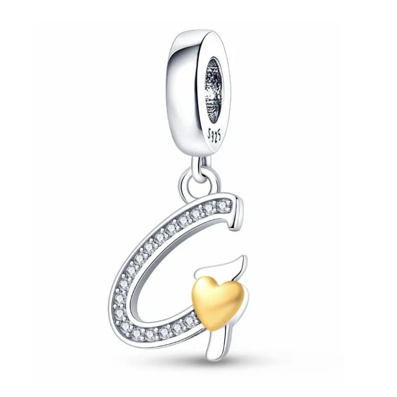 G Initial Sterling Silver Plated Charm Alphabet Letter Love Heart Gold Color