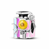 Graduation Sterling Silver Plated Charm Pink Books Hat Graduate Girl