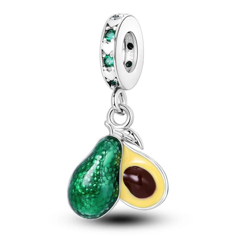 Green Avocado Sterling Silver Plated Charm Fruit Yellow Brown Seed