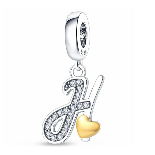H Initial Charm Sterling Silver S925 Alphabet Letter Love Heart