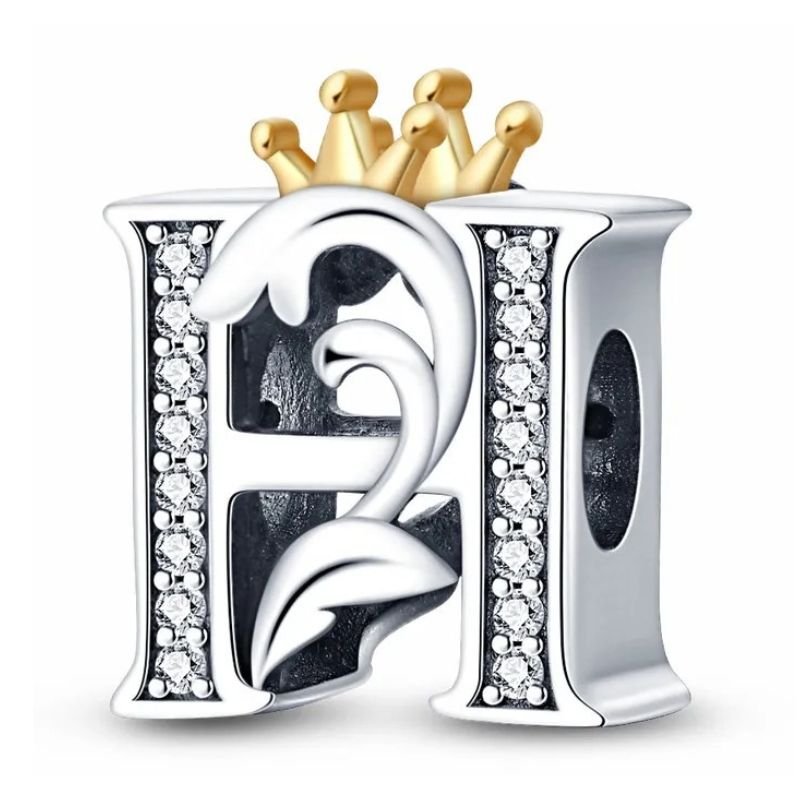 H Letter Sterling Silver Plated Charm Initial Crown Alphabet Gold Colour