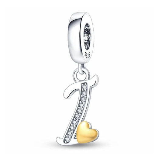 I Initial Charm Sterling Silver S925 Alphabet Letter Love Heart
