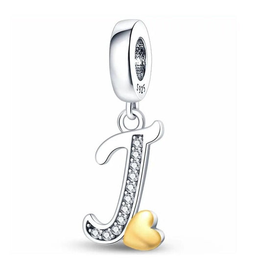 J Initial Charm Sterling Silver S925 Alphabet Letter Love Heart