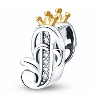 J Letter Sterling Silver Plated Charm Initial Crown Alphabet Gold Colour