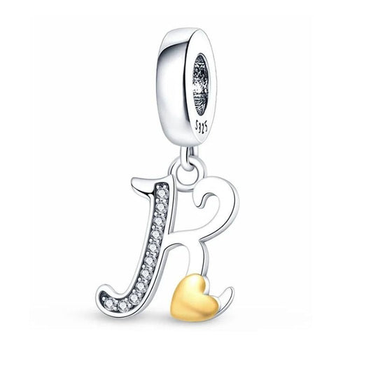 K Initial Charm Sterling Silver S925 Alphabet Letter Love Heart