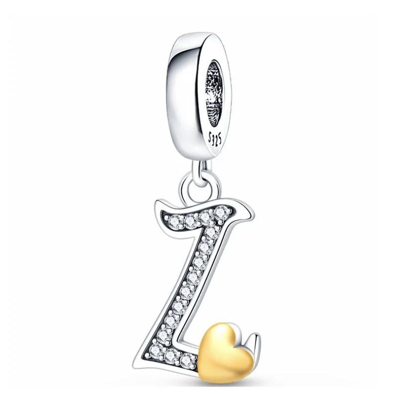 L Initial Sterling Silver Plated Charm Alphabet Letter Love Heart Gold Color