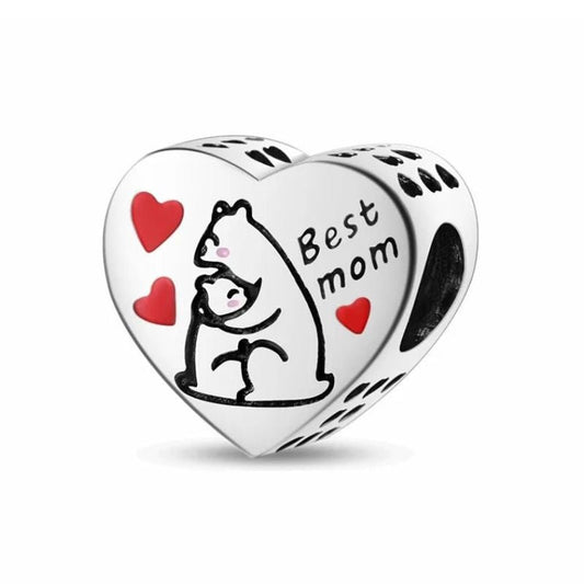 Best Mom Charm Love Heart Bear Hug Mother Bear Baby