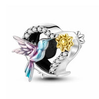 Humming Bird Sterling Silver Plated Charm Gold Colored Flower Love Heart