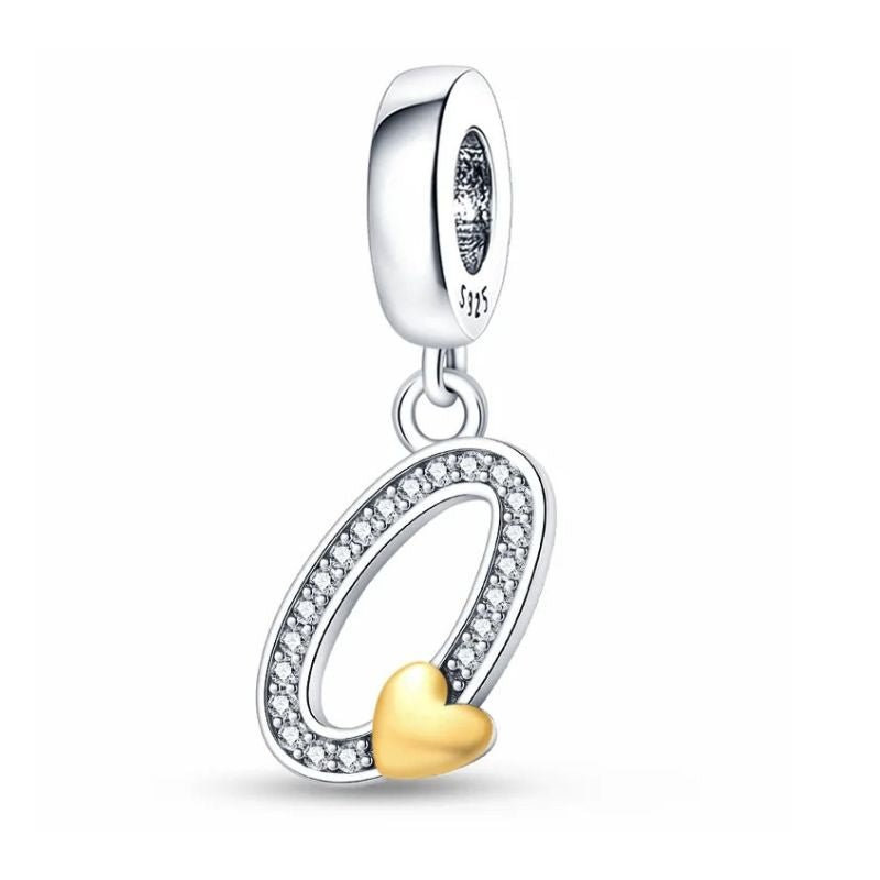 O Initial Sterling Silver Plated Charm Alphabet Letter Love Heart Gold Color
