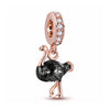 Black Ostrich Charm Bird Land Wildlife Rose Gold Color