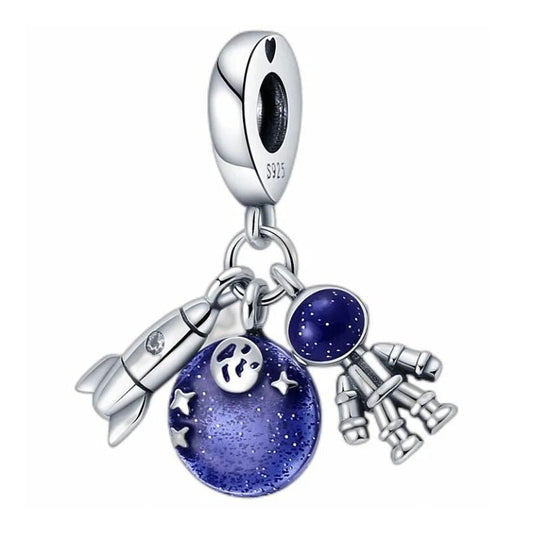 Astronaut Sterling Silver Plated Charm Out of Space Rocket Asteroid Comet