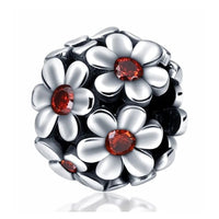 Red Centre Flower Sterling Silver Plated Charm Pretty Garden Flowers