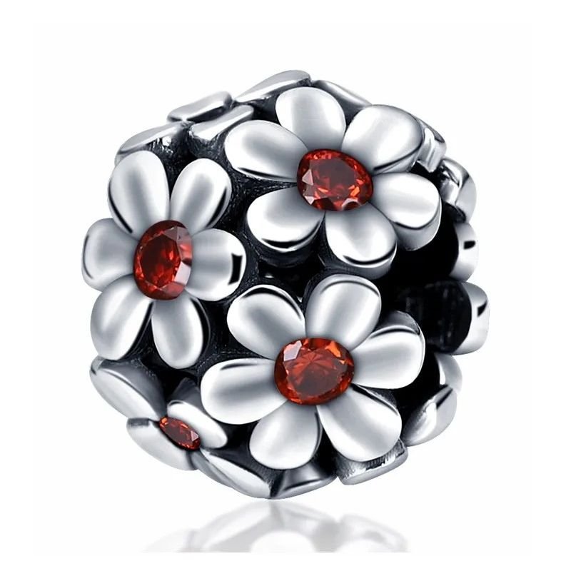 Red Centre Flower Sterling Silver Plated Charm Pretty Garden Flowers