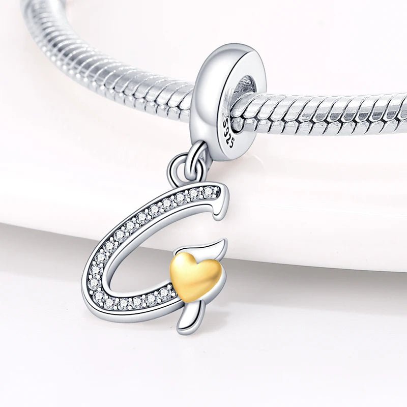 G Initial Sterling Silver Plated Charm Alphabet Letter Love Heart Gold Color