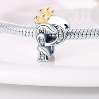P Letter Sterling Silver Plated Charm Initial Crown Alphabet Gold Colour