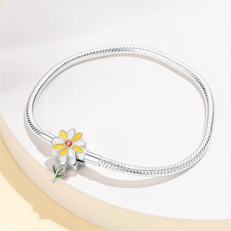 Sterling Silver Plated Charm Bracelet with Yellow Flower Clasp Garden