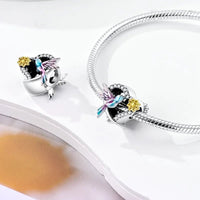 Humming Bird Sterling Silver Plated Charm Gold Colored Flower Love Heart