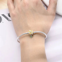 Sterling Silver Plated Charm Bracelet with Yellow Flower Clasp Garden