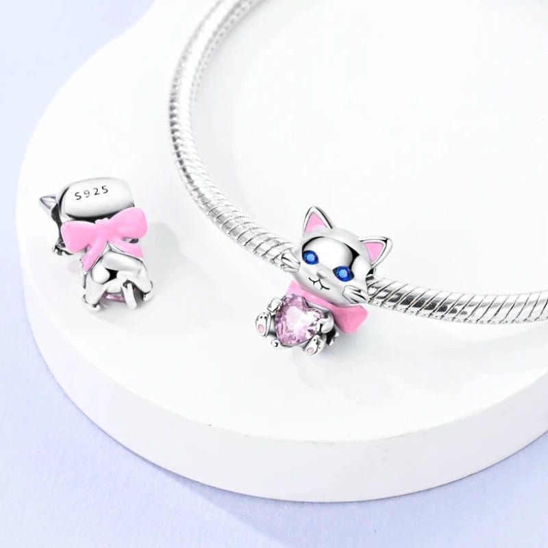 Cute Cat Charm Pink Love Heart Pet Ribbon Bow