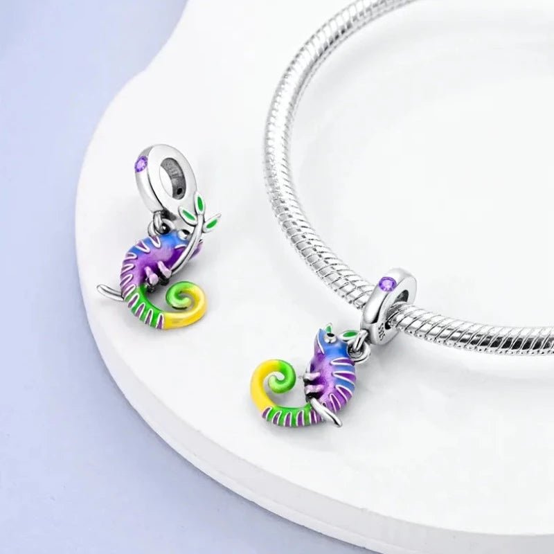 Colorful Chameleon Charm Blue Purple Green Yellow Lizard