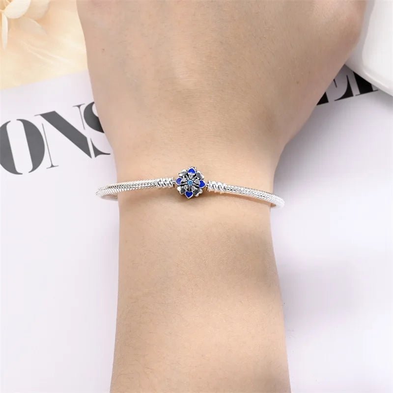 Sterling Silver Plated Charm Bracelet with Blue Clasp Mini Heart