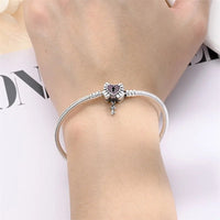 Sterling Silver Plated Charm Bracelet with Ribbon Bow Clasp Dangling Key
