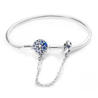 DIY Sterling Silver Plated Charm Bracelet with Starry Night Clasp and Chain Blue
