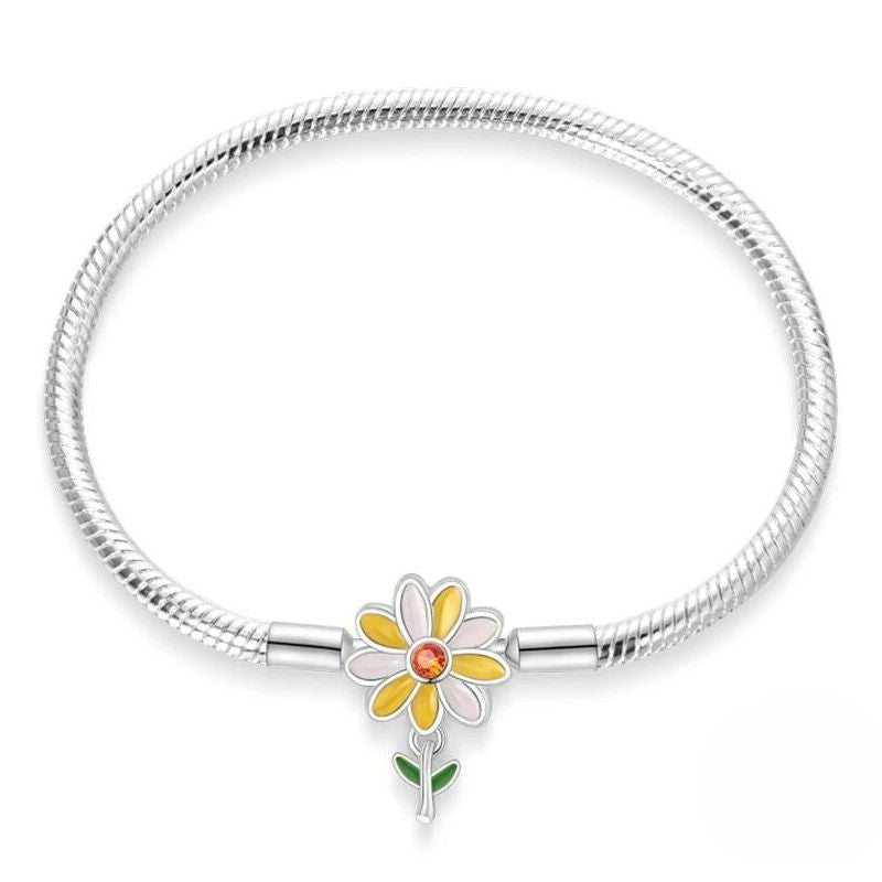 Sterling Silver Plated Charm Bracelet with Yellow Flower Clasp Garden